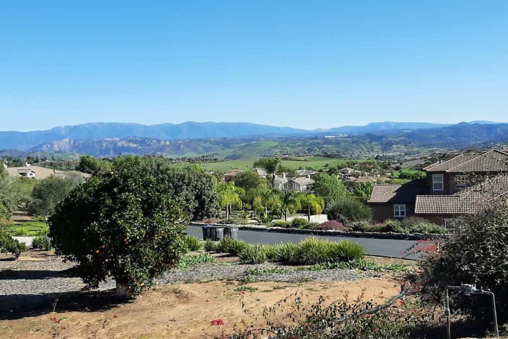 A view out over Hill Ranch in Fallbrook, California